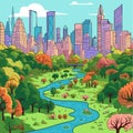 Central Park. Central Park hand-drawn comic illustration. Vector doodle style cartoon illustration
