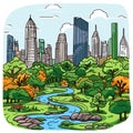 Central Park. Central Park hand-drawn comic illustration. Vector doodle style cartoon illustration