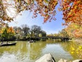 Central park lake with boats, autumn, New York city, USA Royalty Free Stock Photo