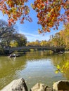 Central park lake with boats, autumn, New York city, USA Royalty Free Stock Photo