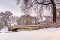 Central Park - New York City bow bridge after snow storm Royalty Free Stock Photo