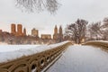 Central Park - New York City bow bridge after snow storm Royalty Free Stock Photo