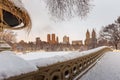 Central Park - New York City bow bridge after snow storm Royalty Free Stock Photo