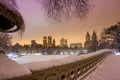 Central Park - New York City bow bridge after snow storm Royalty Free Stock Photo