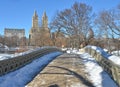 Central Park, Bow Bridge in the winter. Royalty Free Stock Photo