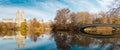 Central Park pond and  Bow bridge in winter. New York. USA Royalty Free Stock Photo