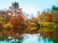 Central Park pond and Gapstow bridge in winter. New York. USA Royalty Free Stock Photo