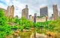 Central Park with the Pond and Manhattan Skyline - New York City Royalty Free Stock Photo