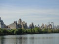 Central Park reservoir Upper West Side skyline blue sky Manhattan New York City USA Royalty Free Stock Photo