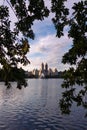 Central Park Reservoir and the Upper West Side Skyline Framed by Trees in New York City Royalty Free Stock Photo