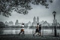 People run on snowy days in central park, New York