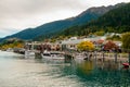 Central part of Queenstown resort town on lake Wakatipu in Southern Alps, New Zealand Royalty Free Stock Photo