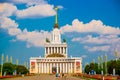 Central pavilion, exhibition center on the blue sky background. ENEA,VDNH,VVC. Moscow, Russia. Royalty Free Stock Photo