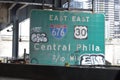 Central Philadelphia Exit Sign (Vine Street Expressway) from the Schuylkill Expressway Scrawled with Graffiti