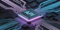 Central processing unit with API inscription and glowing circuits chip circuit board Royalty Free Stock Photo