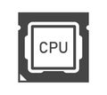 Central processing unit bold black silhouette icon isolated on white. Main processor, pc component.