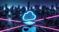Futuristic cloud computing technology concept with digital fingerprint security and glowing blue circuit lines Royalty Free Stock Photo