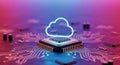 Digital cloud computing concept with central processing unit chip on circuit board showing data storage and technology innovation Royalty Free Stock Photo