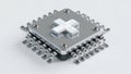 3D rendering of a CPU or microchip with a cross on top Royalty Free Stock Photo
