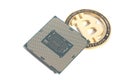 Central processing unit CPU microchip with Bitcoin Royalty Free Stock Photo