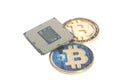 Central processing unit CPU microchip with Bitcoin Royalty Free Stock Photo