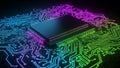 Central Processing Unit CPU Microchip with Colorful Circuit Board technology computer Royalty Free Stock Photo
