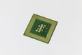 Cpu, processor seen from the side of the pins on a white background. Royalty Free Stock Photo