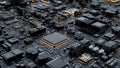 Central processing unit on a dark futuristic circuit board.jpeg Royalty Free Stock Photo