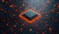 Central processing unit with glowing circuits. Microchip transmits digital data through network connections. Computer chip powers Royalty Free Stock Photo