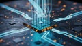 Central processing unit with glowing data streams computer chip Royalty Free Stock Photo