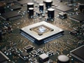 Central processing unit on a motherboard Royalty Free Stock Photo