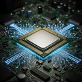 Central processing unit on a motherboard Royalty Free Stock Photo