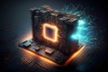Central processor on circuit board, CPU chips inside computer, generative AI