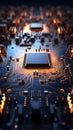 Central processor on circuit board orchestrates intricate electronic pathways and functionalities