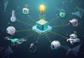 A central processor is depicted at the center, surrounded by various smart devices connected Royalty Free Stock Photo