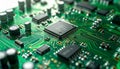 Closeup of central processor unit on green circuit board with various electronic components Royalty Free Stock Photo