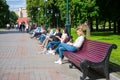 Central recreation park in the capital of Russia Moscow named `Aleksandrovsky sad`. This is the favorite vacation spot of the citi Royalty Free Stock Photo