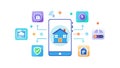 Central smart home screen with security and control icons, vector design Generative AI Royalty Free Stock Photo