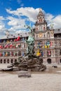 Central square and Brabo statue in Antwerpen Royalty Free Stock Photo