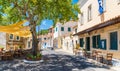 Central square of Lakones Village, Paleokastritsa, Corfu island, Greece