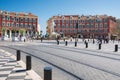 Nice, Provance, Alpes, Cote d`Azur, French July 31, 2018; Square Massena with red building and fountain.