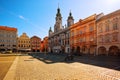 Central square with town hall and bell tower view in the sunset Royalty Free Stock Photo