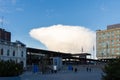 Central station of oslo with a cumulonimbus cloud above