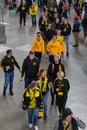 CENTRAL STATIONS, MUNICH, APRIL 6, 2019: bvb fans on the way to the soccer game fc bayern munich vs borussia dortmund