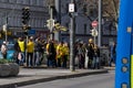 CENTRAL STATIONS, MUNICH, APRIL 6, 2019: bvb fans on the way to the soccer game fc bayern munich vs borussia dortmund