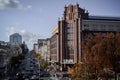 The central store in the center of Kyiv, where there is a lively movement of cars and people