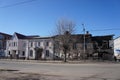 Buildings in contrast in the provincial town of Kimry, Tver region: modern and destroyed