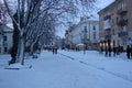 The central streets of the city of Ternopil in winter on Christmas holidays.