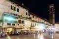 Central streets of Verona in night lights, Italy