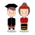 Central Sulawesi province wedding Couple, cute Indonesian traditional clothes costume bride and groom cartoon vector Royalty Free Stock Photo